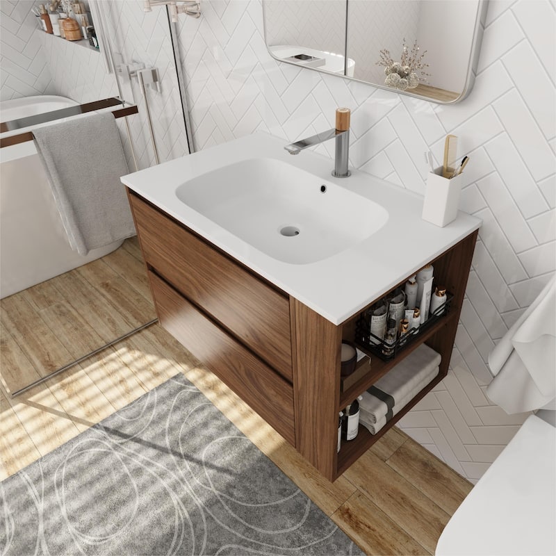 Bathroom Vanity With Sink In 30/36 Inch, Floating Bathroom Vanity With Soft Close Drawers and adjustable shelves