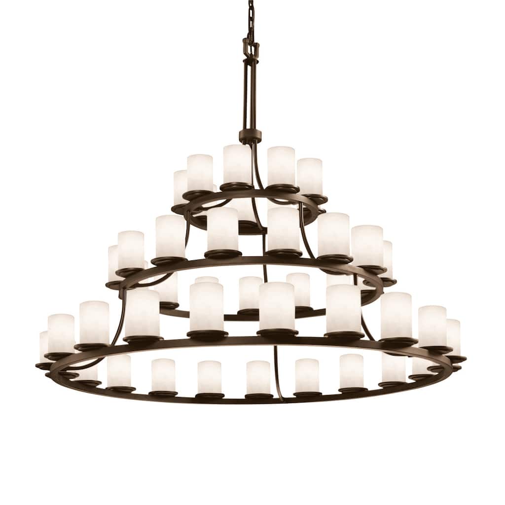 Justice Design Clouds - Dakota 45-Light 3-Tier Ring Chandelier - Cylinder w/ Flat Rim Shade - Dark Bronze - Replaceable Bulb