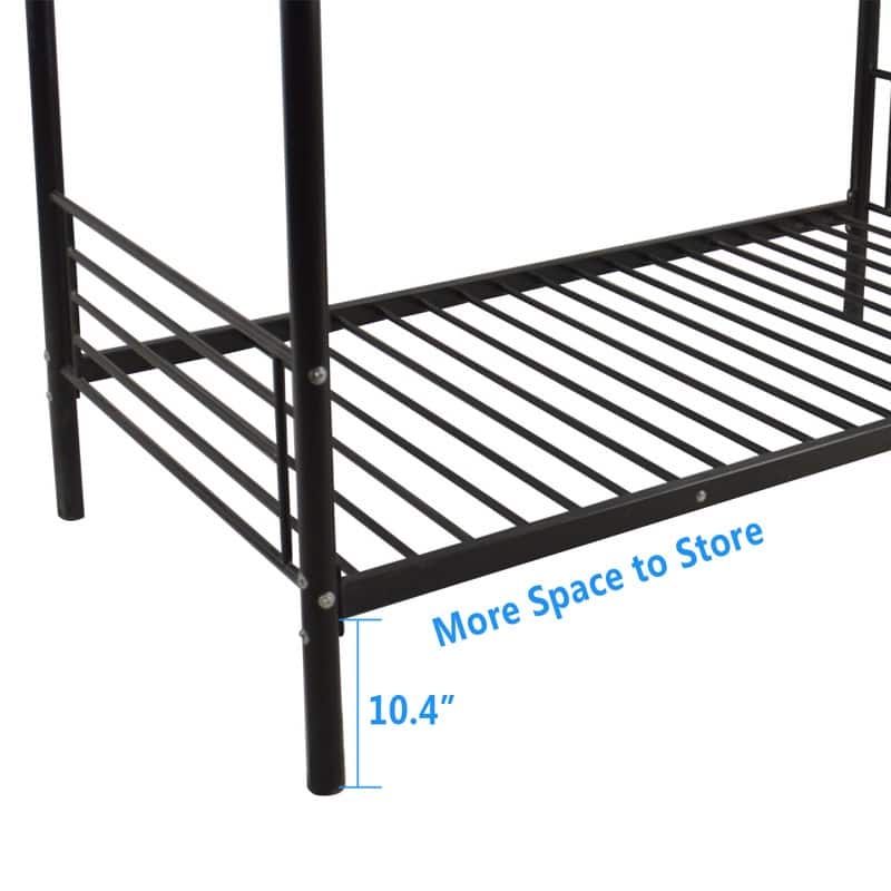 Iron Bed Bunk Bed with Ladder for Kids Twin Size White