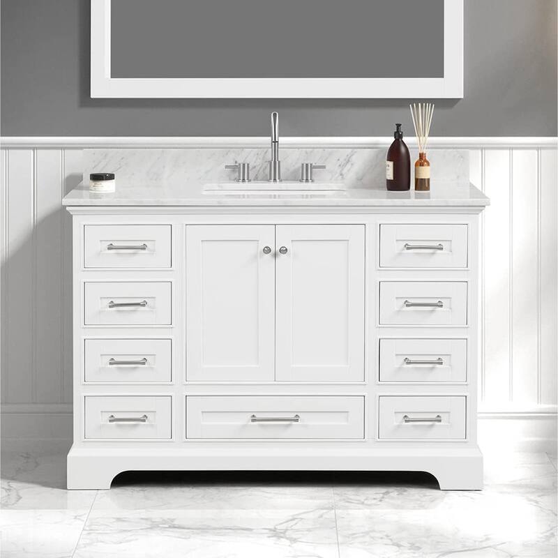 Blossom Copenhagen 48" Solid Wood Bathroom Vanity w/ Marble Top & Sink - Matte White