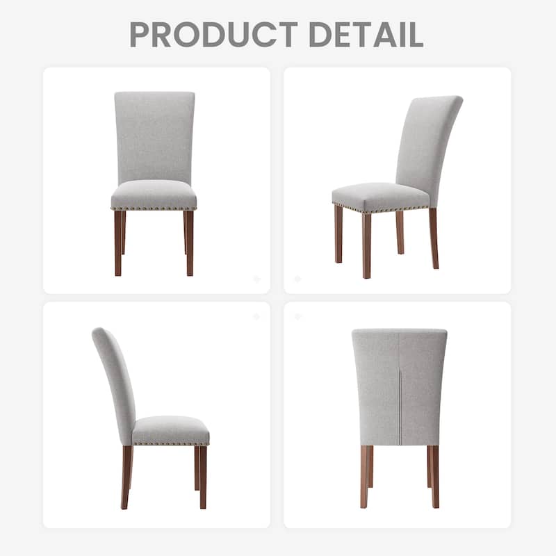 Upholstered Parsons Dining Chairs Set of 2/4/6, Fabric Dining Room Kitchen Side Chair with Nailhead Trim and Wood Legs