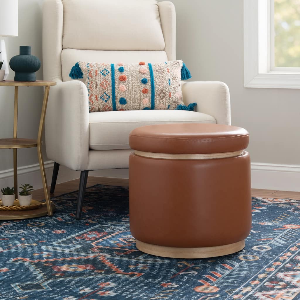 Solid Storage Pouf Ottoman - 18" - Brown