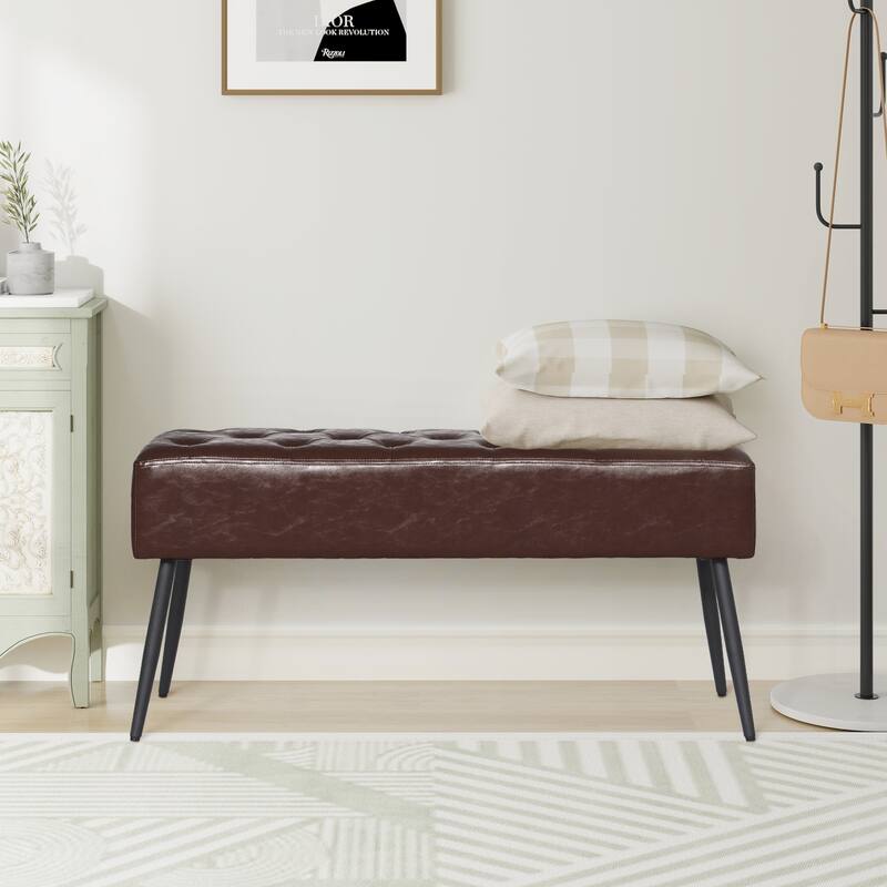 Maypex Faux Leather Upholstered Bench with Tufted Seat - Taupe