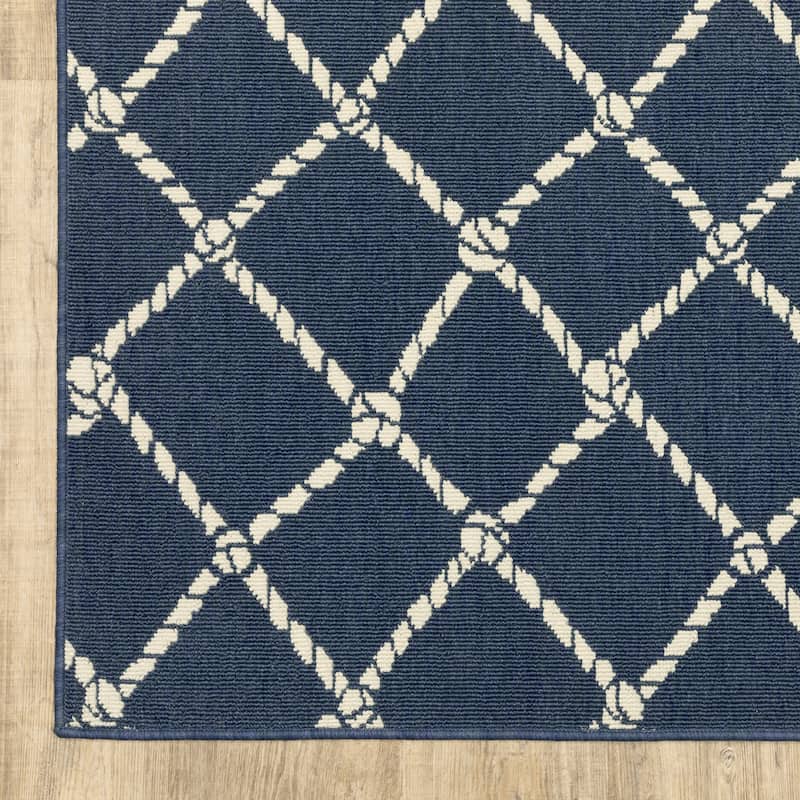 Miramar Nautical Rope Lattice Navy/ Ivory Indoor/Outdoor Area Rug-