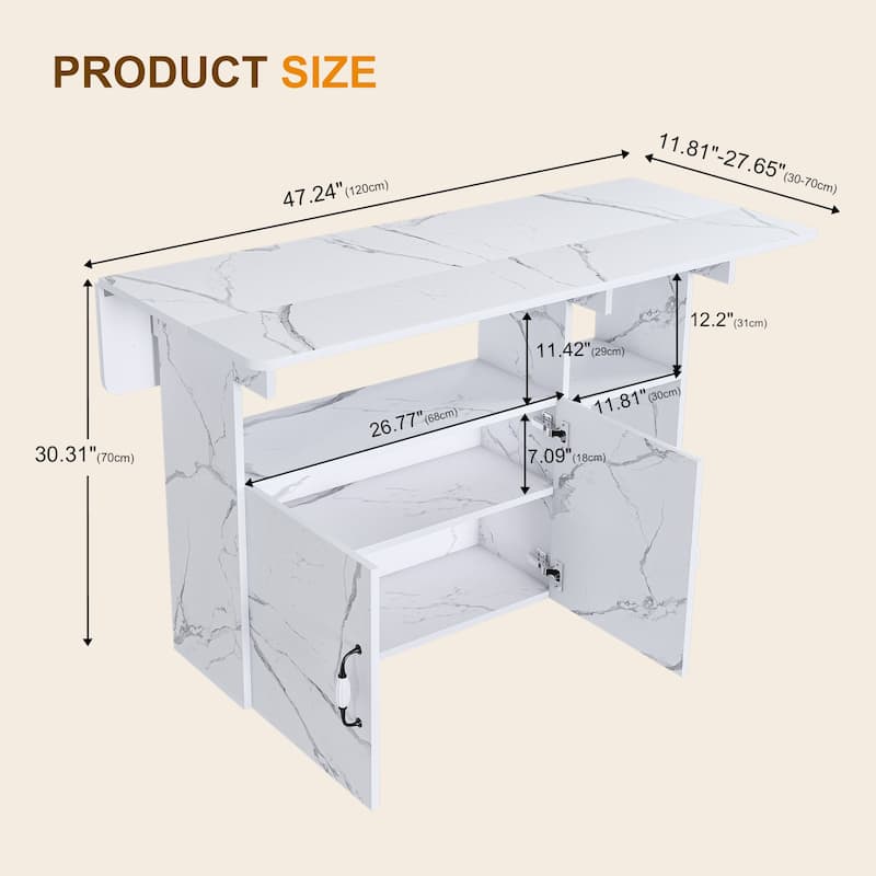 Roomfitters Folding Dining Table with Wheels, Space Saving Drop Leaf Desk with Storage Shelves