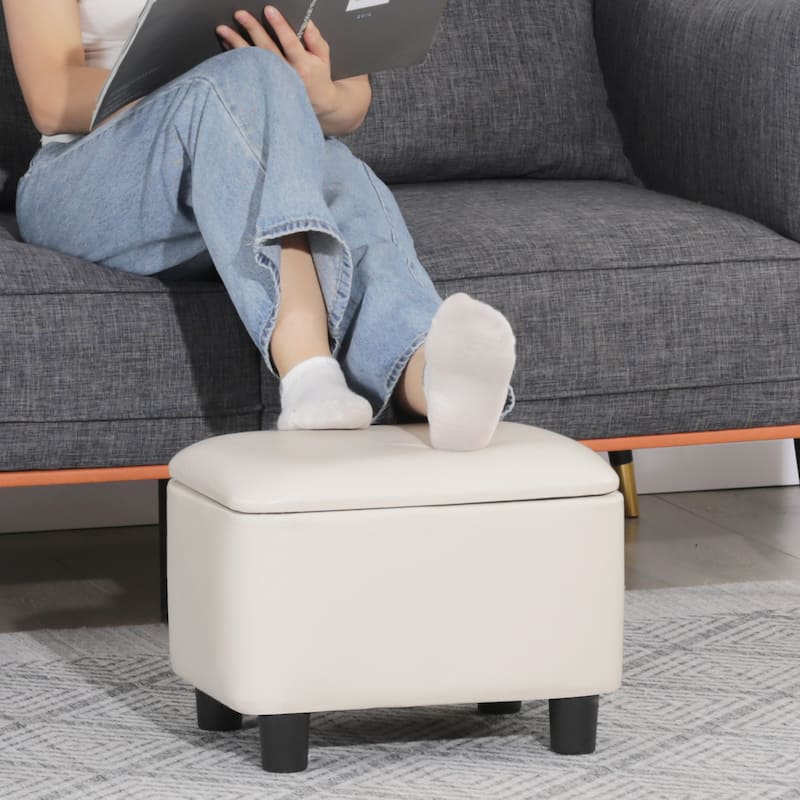Adeco 16" Faux Leather Storage Ottoman Small Footstool
