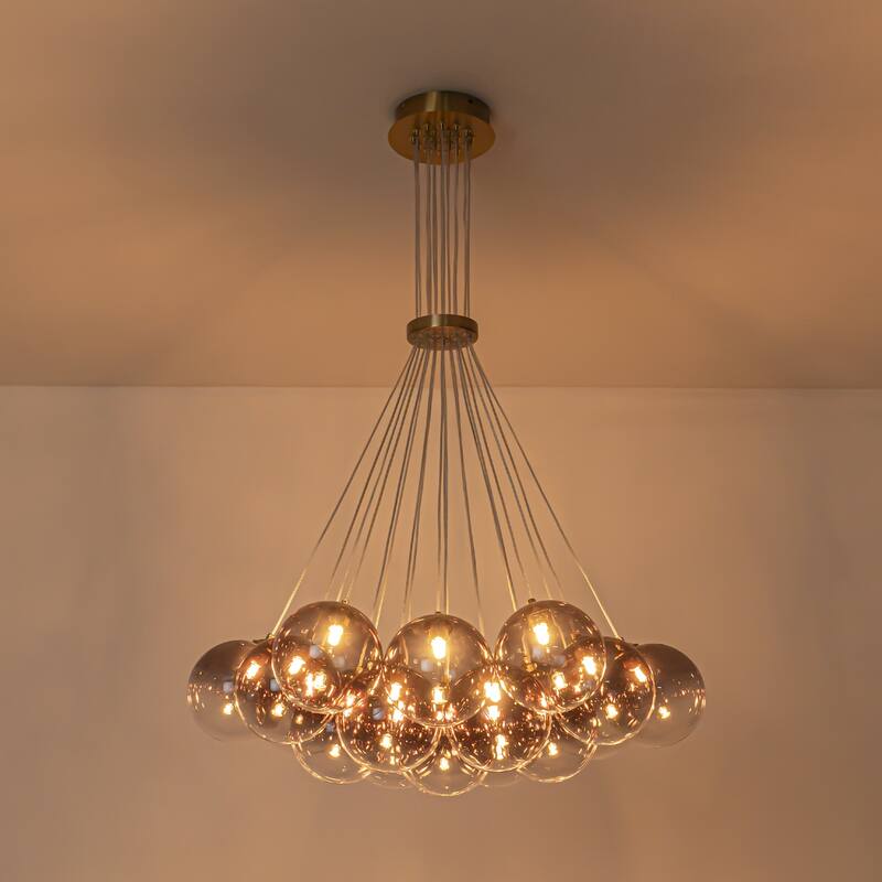 13/ 19-Light Modern Glam Gold Sputnik Cluster Swirled Glass Globe Bubble Chandelier for Dining Room