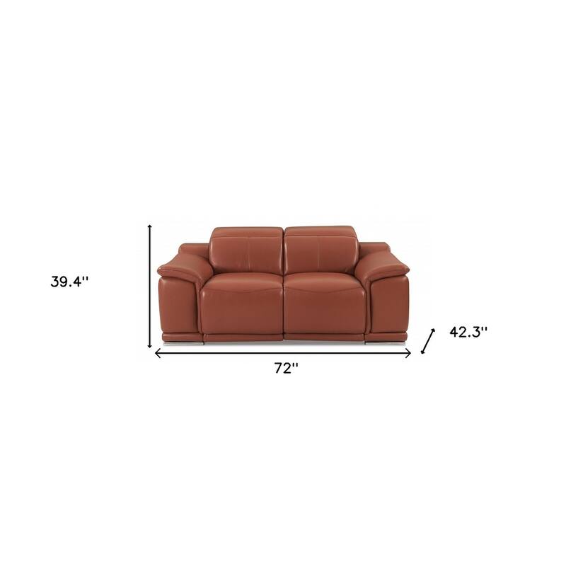 HomeRoots 72" Camel And Silver Italian Leather Power Reclining Loveseat