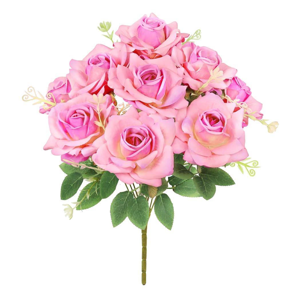Set of 2 Blush Fuchsia Artificial Gardenia Rose Flower Stem Bush Bouquet 17in - 17" L x 11" W x 11" DP