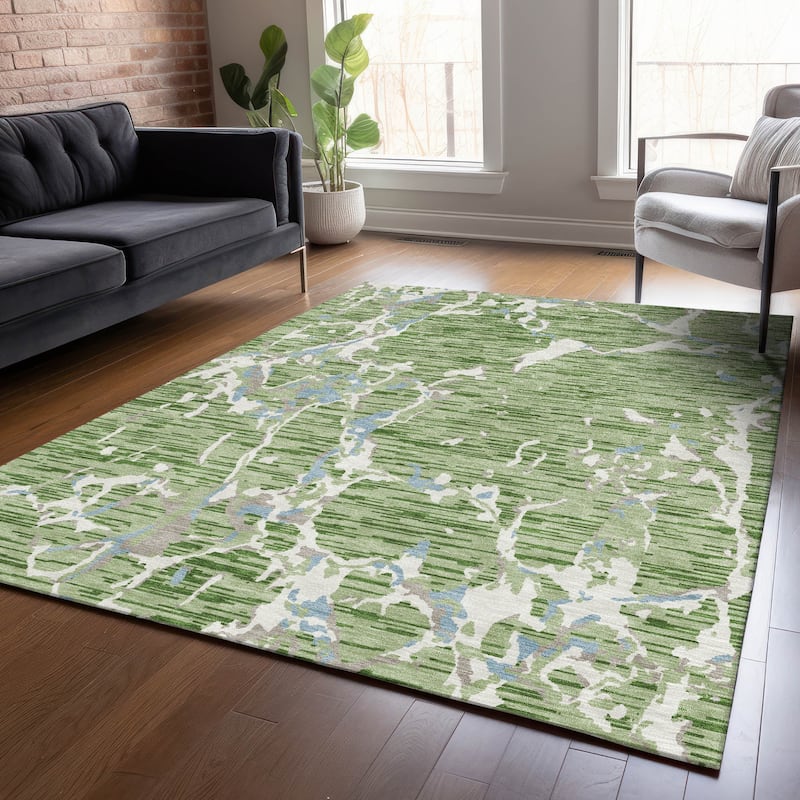 Machine Washable Indoor/ Outdoor Abstract Camo Chantille Rug - Aloe - 5' x 7'6"
