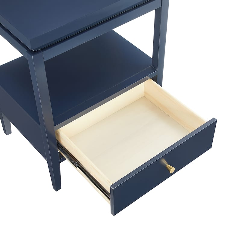 Modern Nightstand with Drawer and Floating Shelf Tapered Legs Design