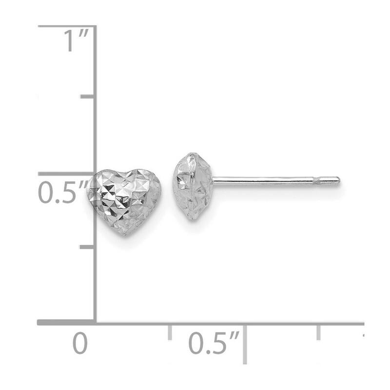 Curata 14k White Gold Sparkle Cut Puffed Love Heart Post Stud Earrings - 7x7mm