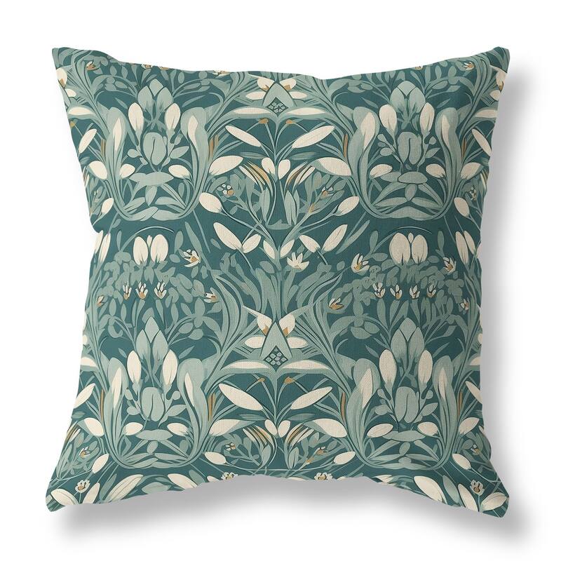 Green And White Petal Mirage Faux Suede Throw Pillow Zipper