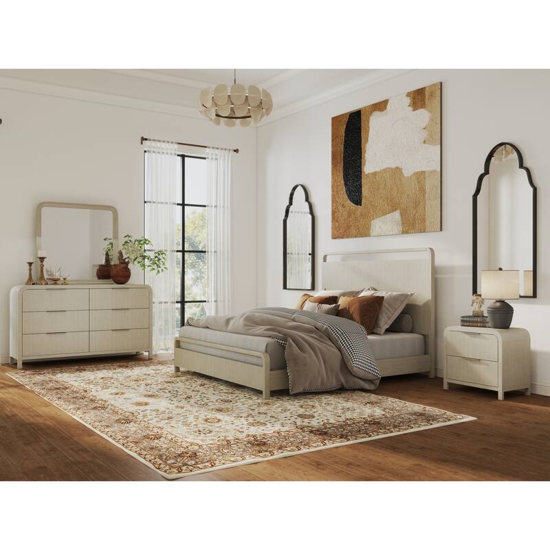 Roundhill Furniture Tavari 4-Piece Bedroom Set with Panel Bed, Dresser, Mirror, and Nightstand in Light Gray - Queen