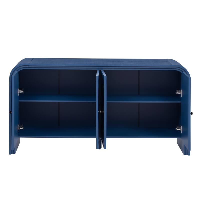Multi-Functional Sideboard- woven Wood Slat Doors, Tiered Stepped Design for Hallways, Living Rooms