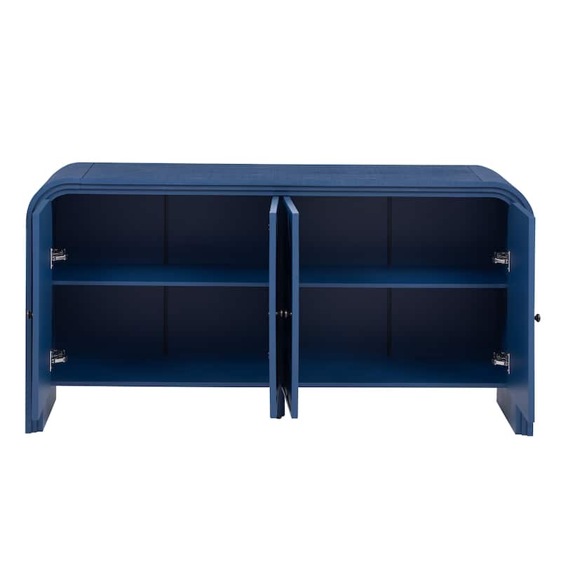 Roomfitters Modern 4-Door Sideboard with Handwoven Wood Panels, Spacious Storage Cabinet for Entryway, Living Room, Hallway