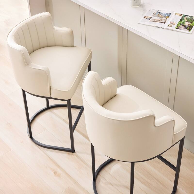 2-Piece Bar Stools with PU Ring Back & Cushioned Seat
