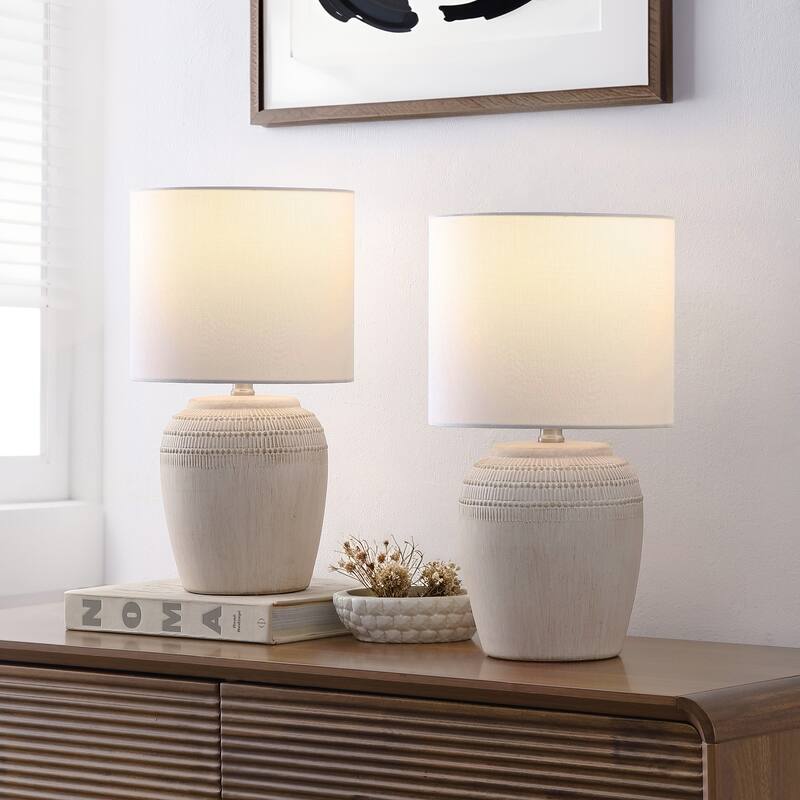 Hugo 16.75" Traditional Rustic Reeded Ceramic Vase LED Table Lamp (Set of 2) - Antique White Nickel