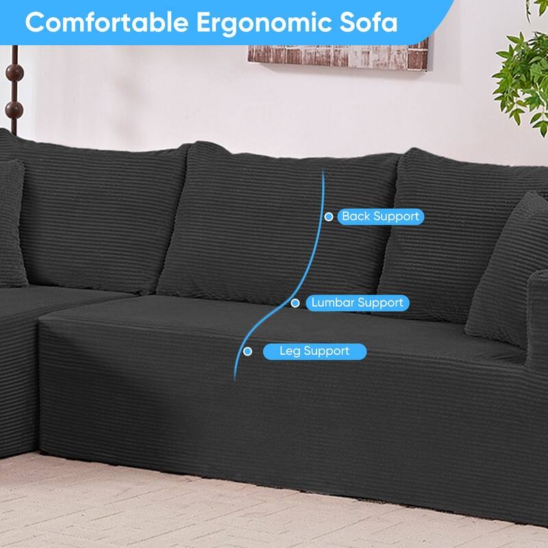 Mixoy Modern 113''Minimalist 2-Piece Corduroy Modular Chaise Sectional Sofa Deep Seat,L-Shaped Upholstered Couch With Chaise