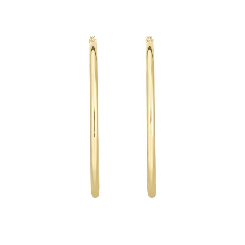 Curata 14k Yellow Gold 2x40mm Shiny Round Tube Hoop Fancy Earrings With Hinged Clasp