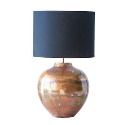 Metal Table Lamp with Copper Finish & Black Fabric Shade