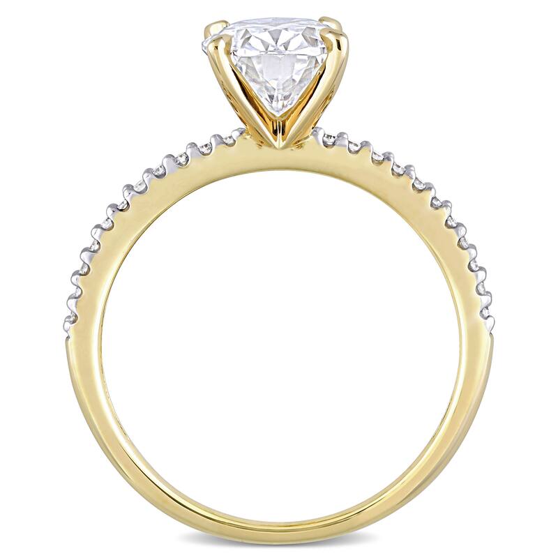 Miadora 2ct DEW Oval-cut Moissanite and 1/10ct TDW Diamond Engagement Ring in 14k Yellow Gold
