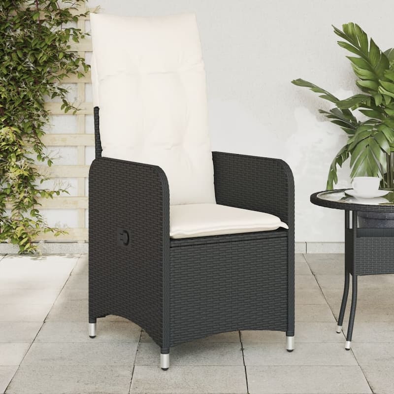 vidaXL Reclining Patio Chair with Cushions Outdoor Seat Furniture Poly Rattan - Black Without footrest form2