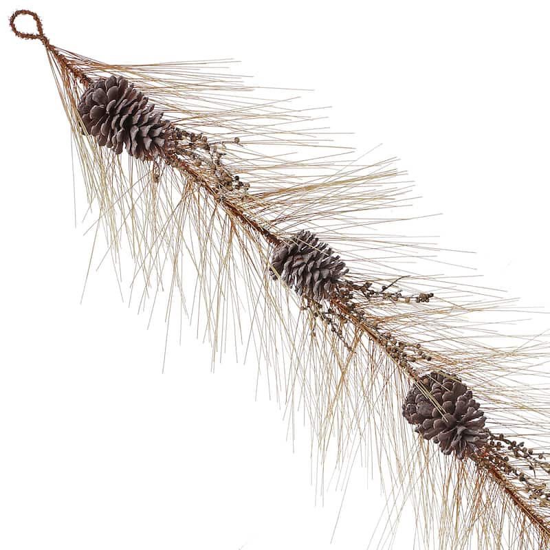 48" Uv Longleaf Vintage Pine Garland With Cone