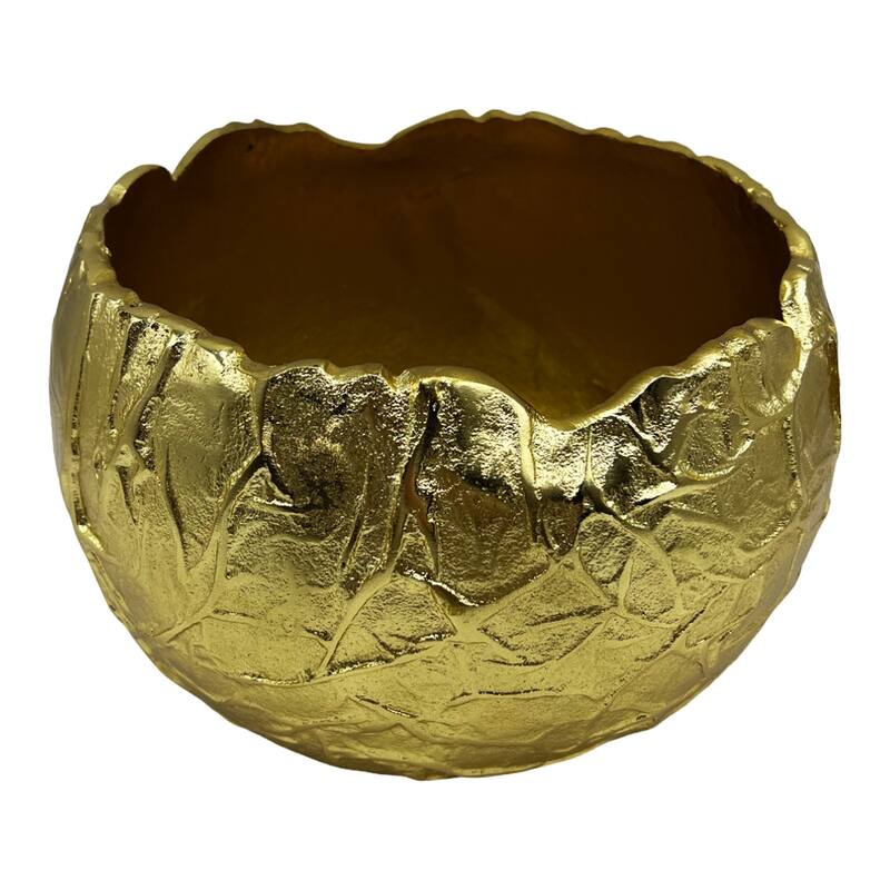 9 Inch Wide Decorative Handmade Aluminum Round Bowl in Gold - 9 x 8 x 6 in