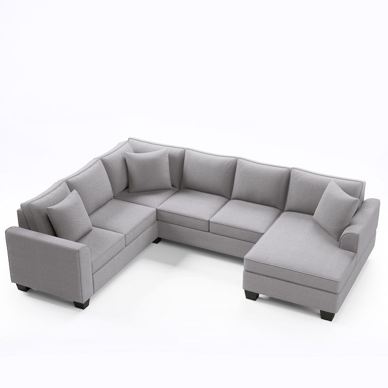 110*86" Sectional Sofa Upholstered Modern English Arm Classic U-shaped Sofa 3 Pillows Included