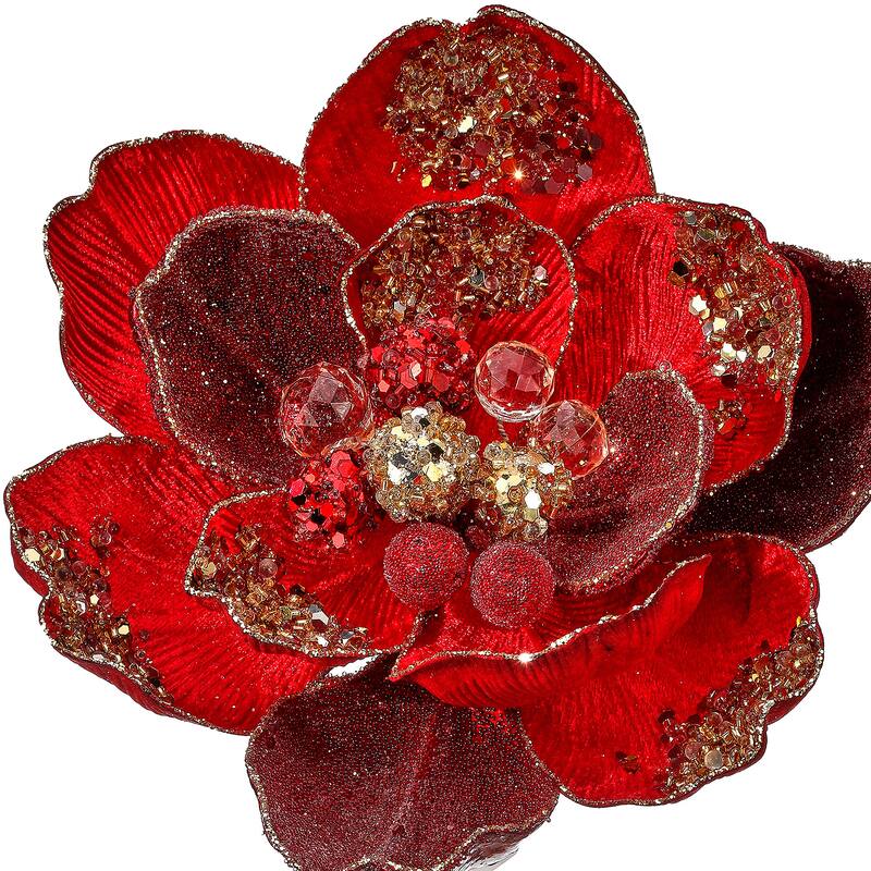 24" Iced With Jewel Encrusted Magnolia Stem