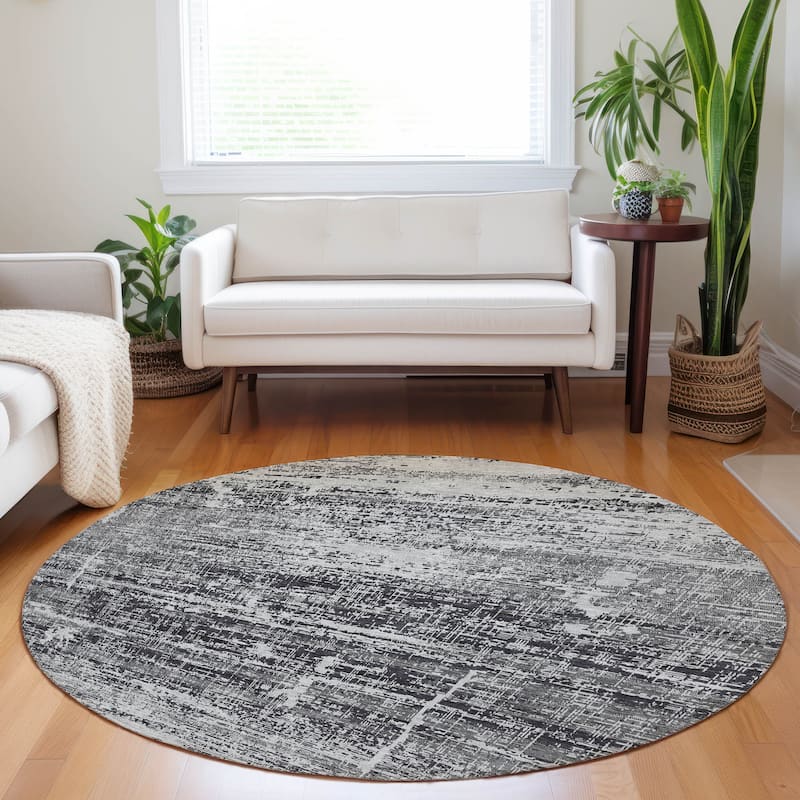 Premium Washable Super Soft Modern Solid Mayfield Rug - Black - 8' x 8' - Round