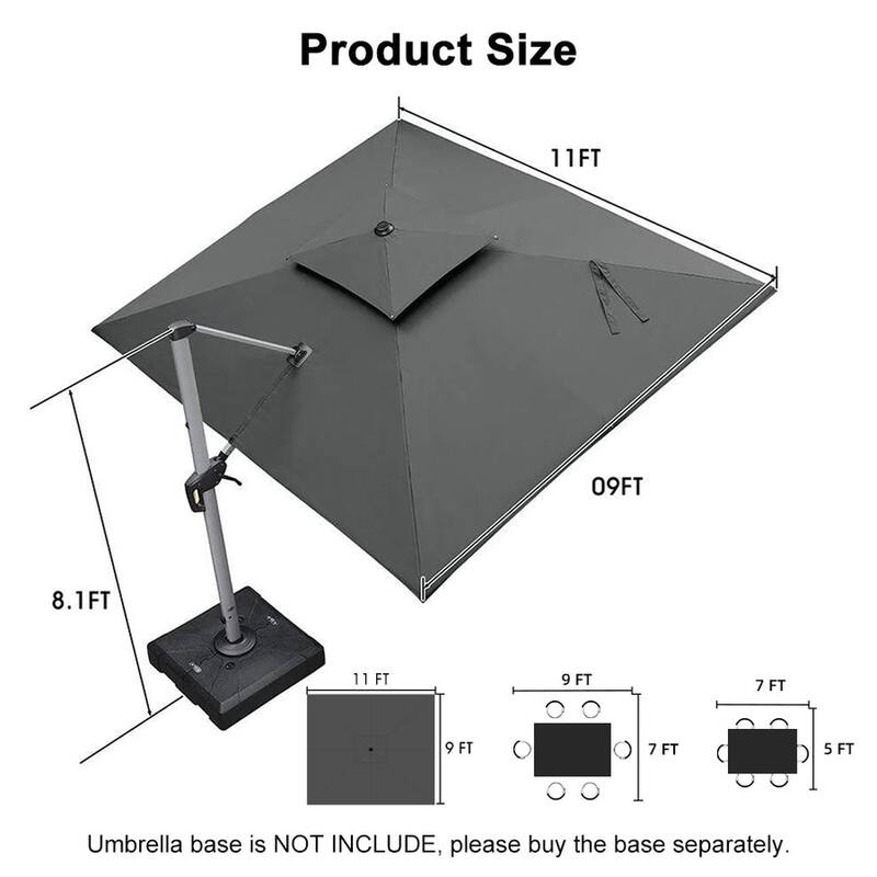 PURPLE LEAF Double Top 9x11/10x12/10x13ft Rectangle Umbrella Large Cantilever Outdoor Classic Umbrella with Base