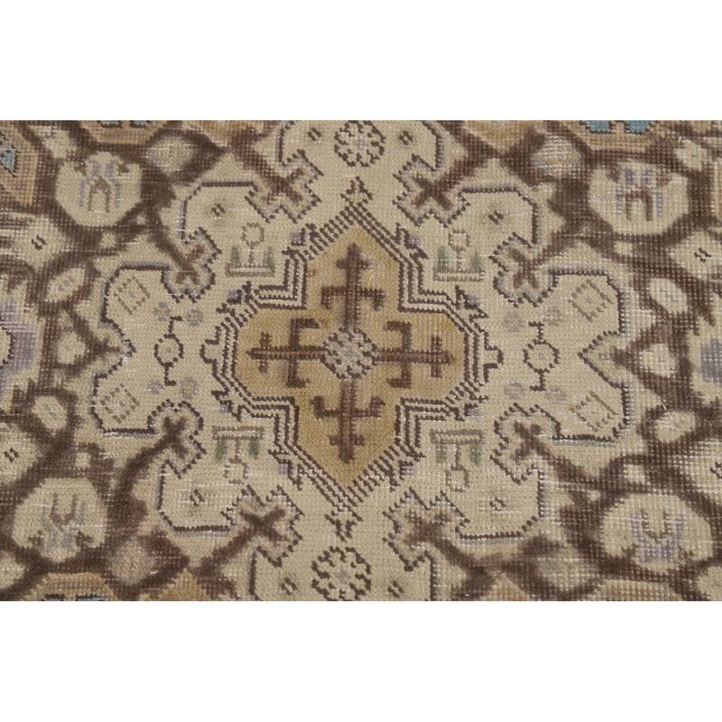 Hand Knotted Oriental 100% Wool Carpet Traditional Medallion Navy Blue & Blues Tabriz Area Rug - 9' 5'' X 6' 7''