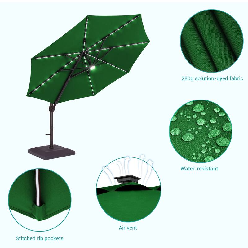 Bonosuki 11Ft Aluminum LED Cantilever Patio Umbrella with Base for Patio Deck Garden