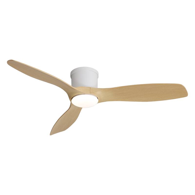 Sofucor 52 Inch Low Profile Flush Moun Ceiling Fans with Lights,3 ABS Blades,Dimmable 6-Speed 3-Timer Reversible DC Motor - White with Light wood grain Blades - Remote Control