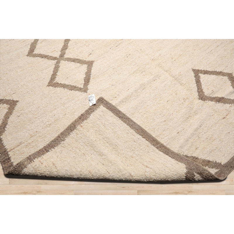 LoomBloom Beige Geometric Hand Woven Flatweave Wool Oriental Area Rug - 9' 5'' x 11' 10''