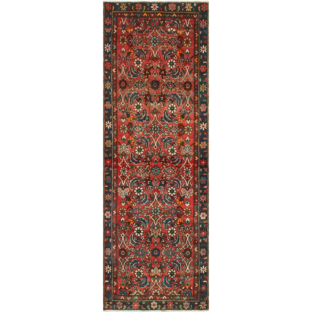 Fine Vintage Distressed Burl Red/Navy Runner - 2'0" x 9'3"