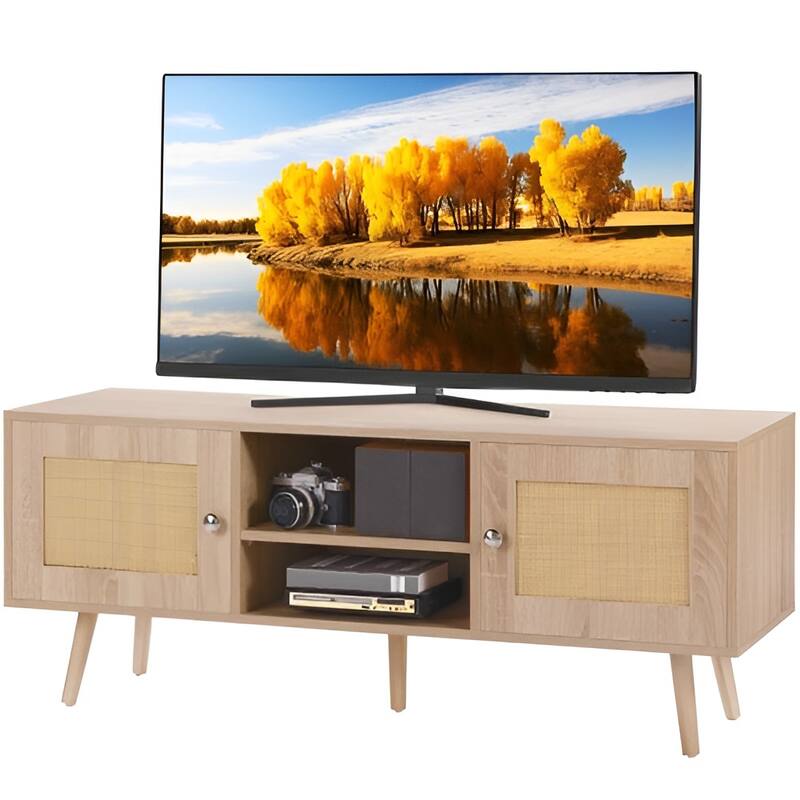Mid Century Modern Rattan TV Console for Living Room and Media Room