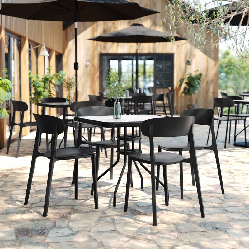 Commercial All-Weather Resin Stack Chair with Contoured Backrest-Set of 2 - 19"W x 19.5"D x 31"H