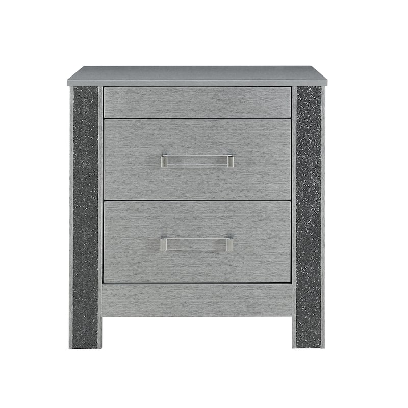 Silver Nightstand with Hidden Jewelry Compartment and Glittered Detailing - Silver