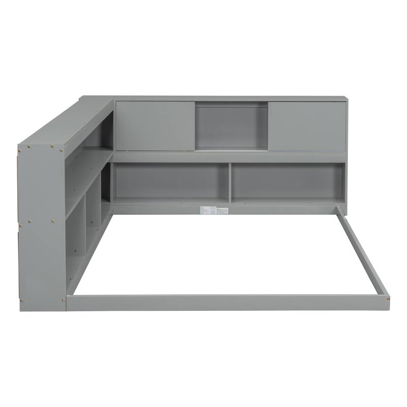 Floor Bed with L-shaped Bookcases and sliding doors