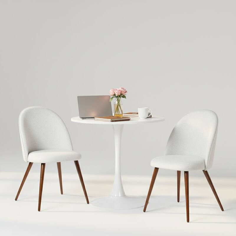 Homy Casa Modern 3-Piece Dining Set with White Round Tulip Table and Upholstered Chairs