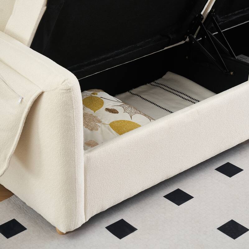 79.50 inches long, Teddy Cotton Linen Sofa Fabric, with metal conical long legs, metal strip matching, stylish and simple-Beige