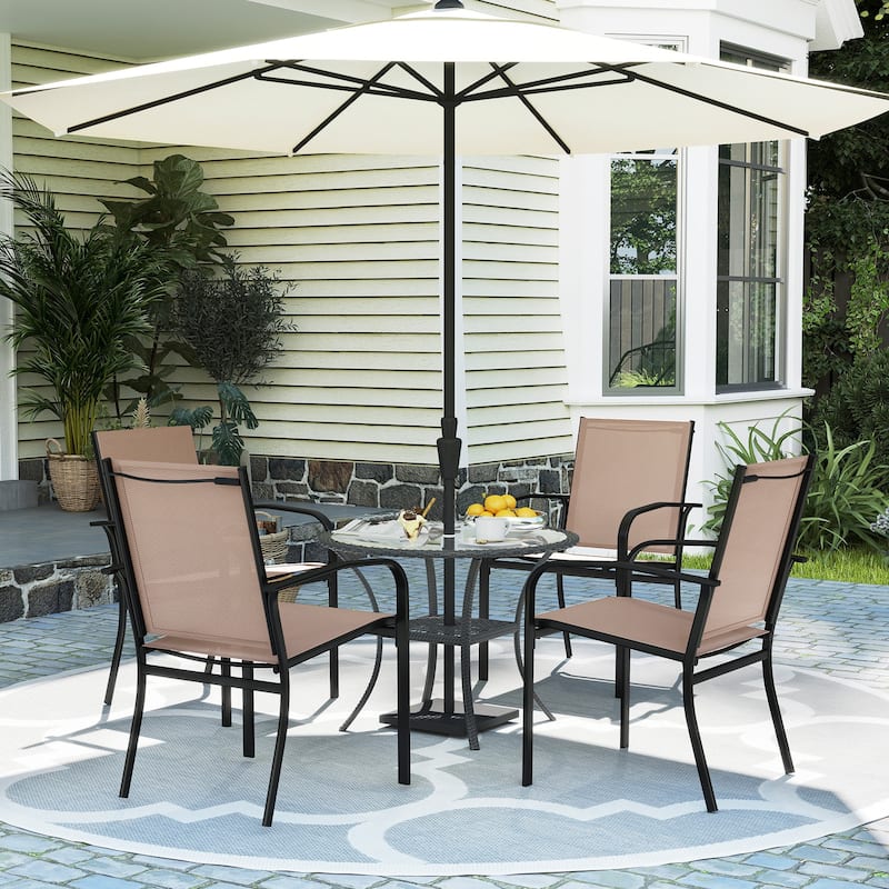 Gymax Outdoor Dining Chairs Set of 4 w/ Breathable Fabric Armrests