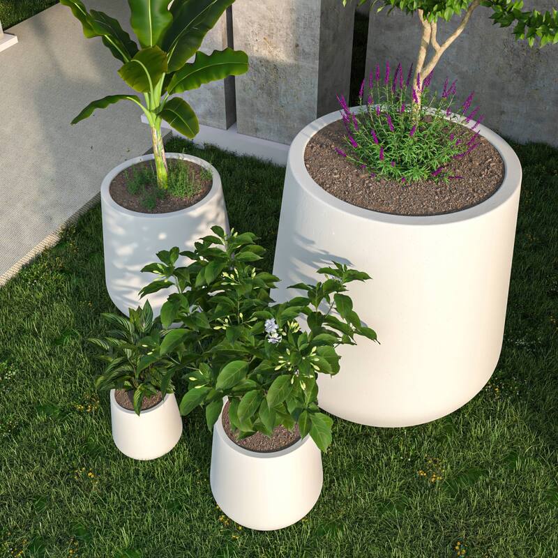 Orchid 4-Piece Round Modern Fiberstone and MgO Clay Decorative Planter Pot Set for Living Room Office Home Patio Porch Decor