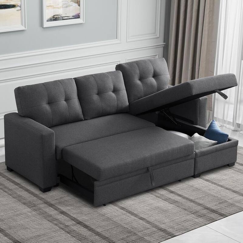 Reversible Sectional Sofa Couch,Sleeper Sofa Bed with Storage Chaise Pull Out Couch Bed for Living Room,Hidden Stroge - Dark Gray