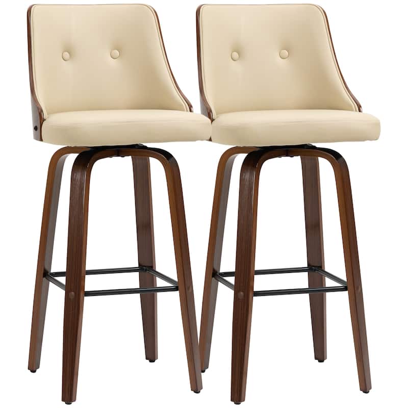 HOMCOM Counter Height Bar Stools Set of 2 PU Leather Swivel Barstools with Footrest and Tufted Back