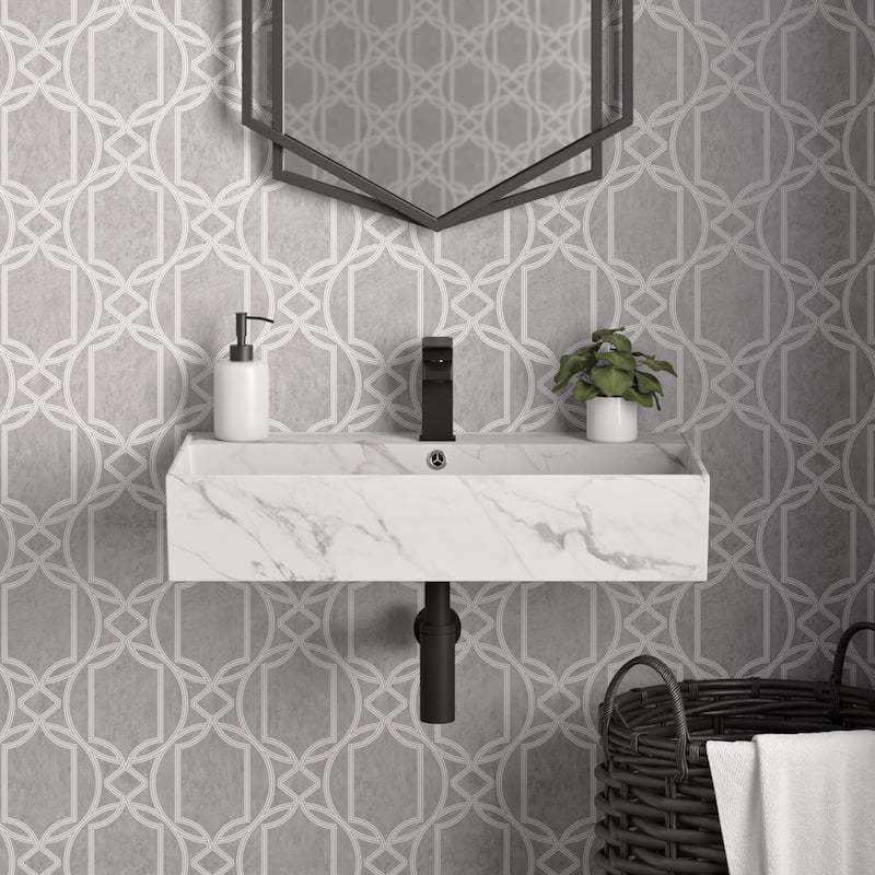 Claire 22" Rectangle Wall-Mount Bathroom Sink In White Marble - 22.05" x 12.4" 5.3"