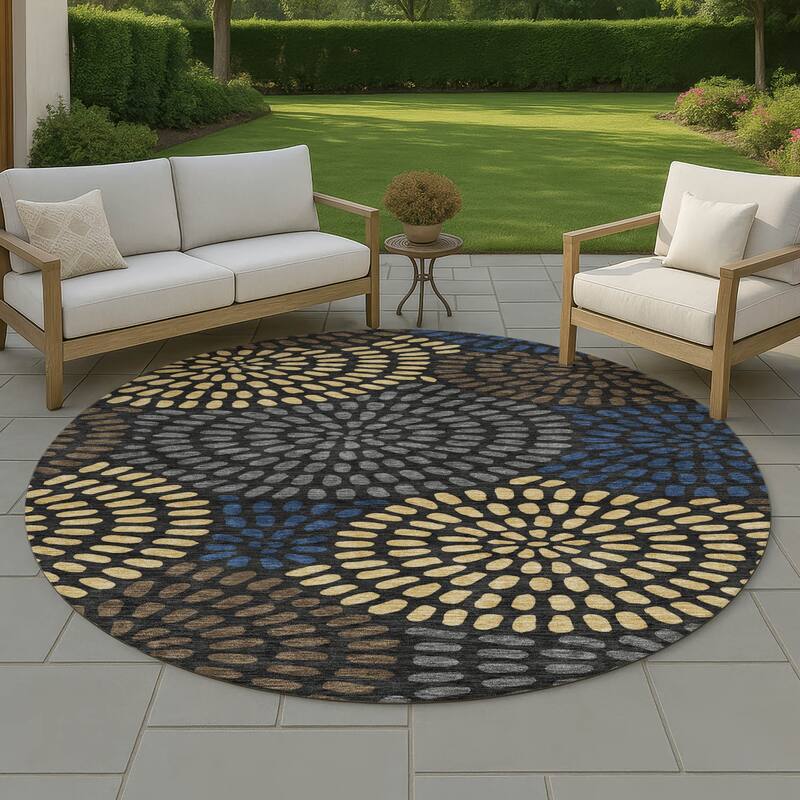 Machine Washable Indoor/ Outdoor Casual Ric Chantille Rug - Black - 8' x 8'